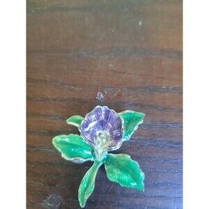 Vintage Purple Orchid Enameled Silver Tone Brooch